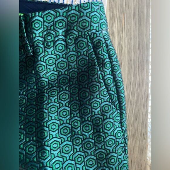 C Wonder Pants Womens Size 2 Deco Geometric Print Green Taffeta NEW - Picture 5 of 15
